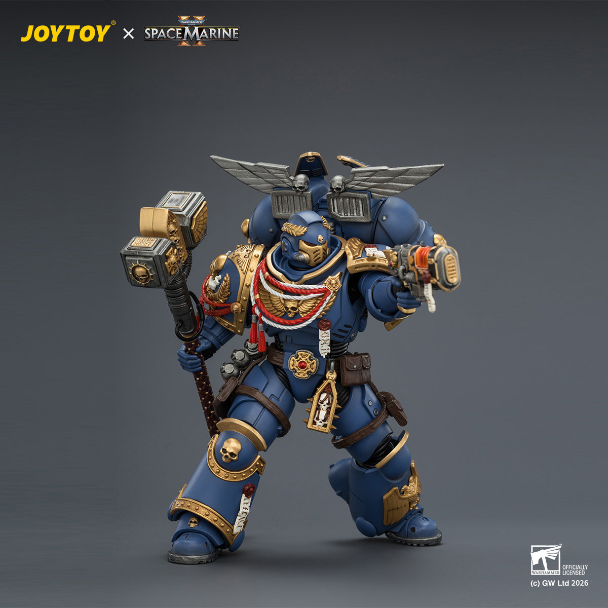 JOYTOY 1/18 ゲーム版 ウルトラマリーン アサルト・インターセッサー ジャンプパック、サンダーハンマー、ネオ・ヴォルカイト・ピストル装備 JT04421 可動フィギュア 塗装済み 完成品