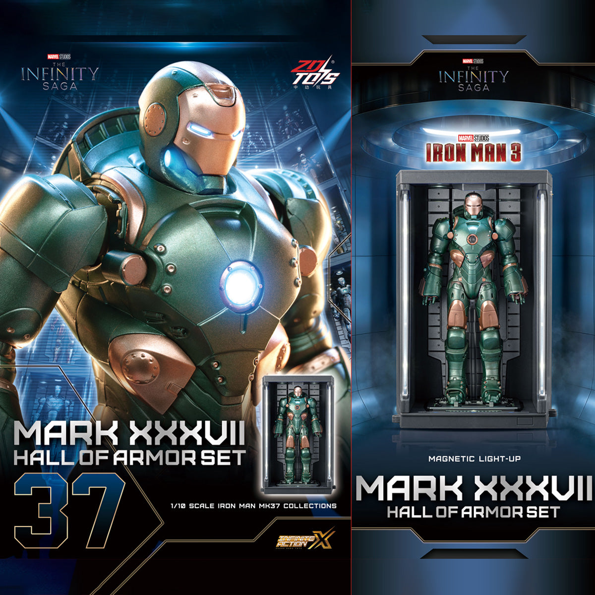 ZDTOYS 1/10 アイアンマン 格納庫 ホール・オブ・アーマー 2.0 セット MK31-MK40 1910-31-40