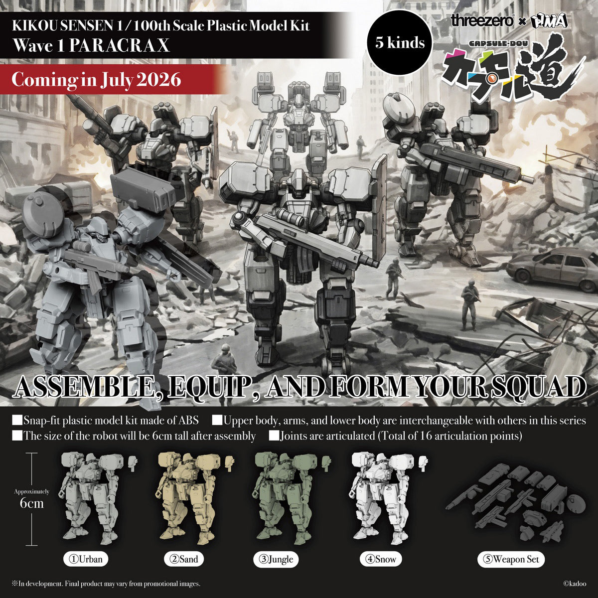 HiPlay Three zero 1/100 機甲戦線 ガシャポンモデル 第一弾 PARACRAX MER0466W0 色分け済みプラモデル 組み立てキット