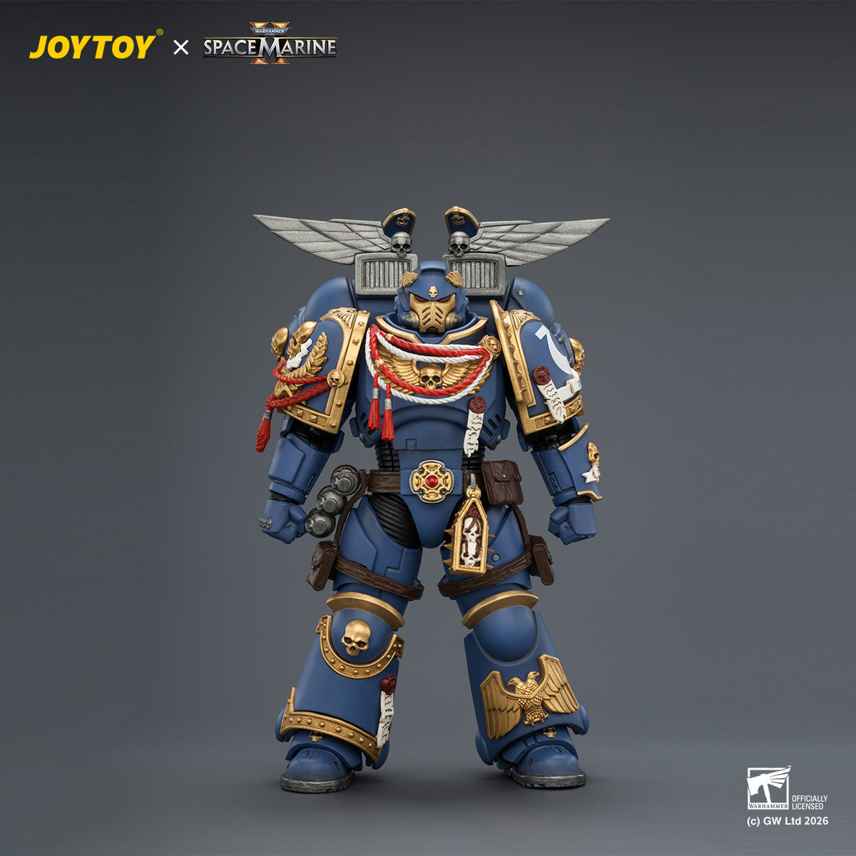 JOYTOY 1/18 ゲーム版 ウルトラマリーン アサルト・インターセッサー ジャンプパック、サンダーハンマー、ネオ・ヴォルカイト・ピストル装備 JT04421 可動フィギュア 塗装済み 完成品
