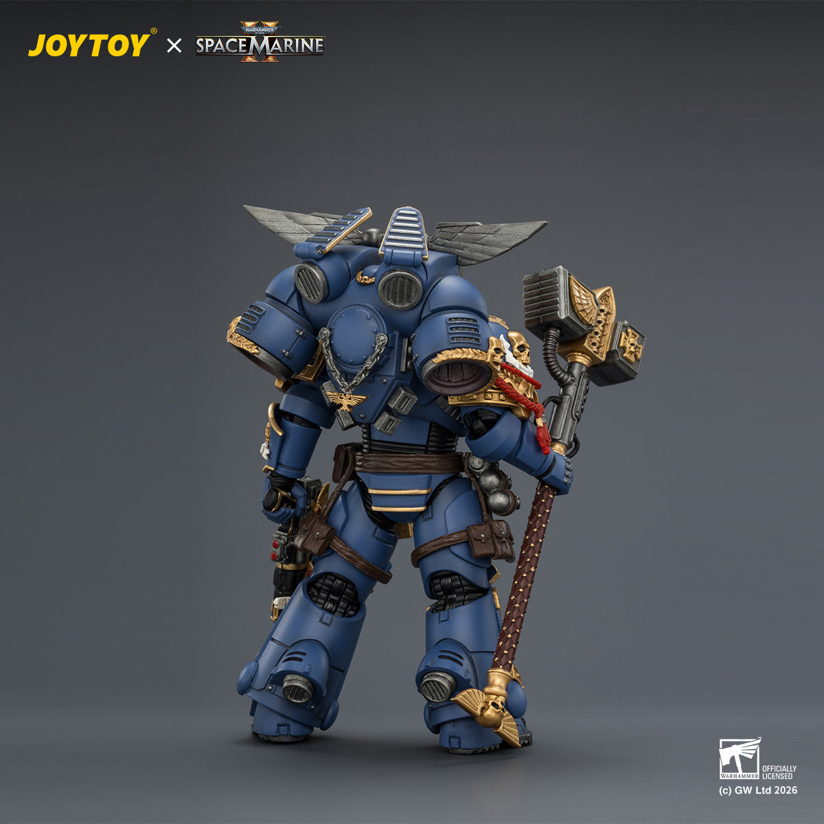 JOYTOY 1/18 ゲーム版 ウルトラマリーン アサルト・インターセッサー ジャンプパック、サンダーハンマー、ネオ・ヴォルカイト・ピストル装備 JT04421 可動フィギュア 塗装済み 完成品
