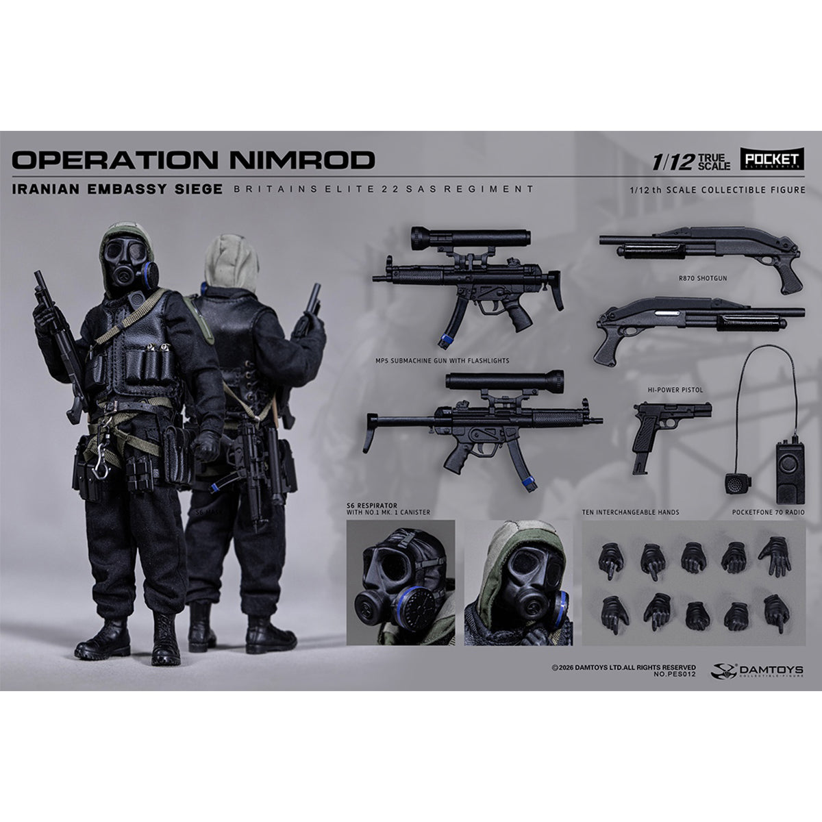 HiPlay DAMTOYS 1/12 イギリス特殊空挺部隊 SAS CRW オペレーション・ニムロド 通常版 NO.PES012 可動フィギュア 塗装済み 完成品 アクションフィギュア