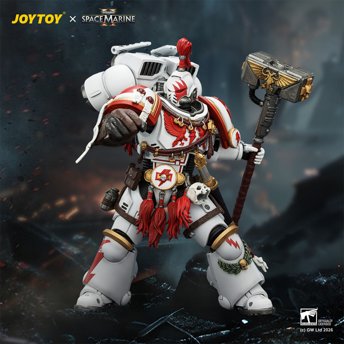JOYTOY 1/18 ゲーム版 ホワイトスカー アサルト・インターセッサー・チャンピオン サンダーハンマーとボルトピストル装備 JT04407 可動フィギュア 塗装済み 完成品
